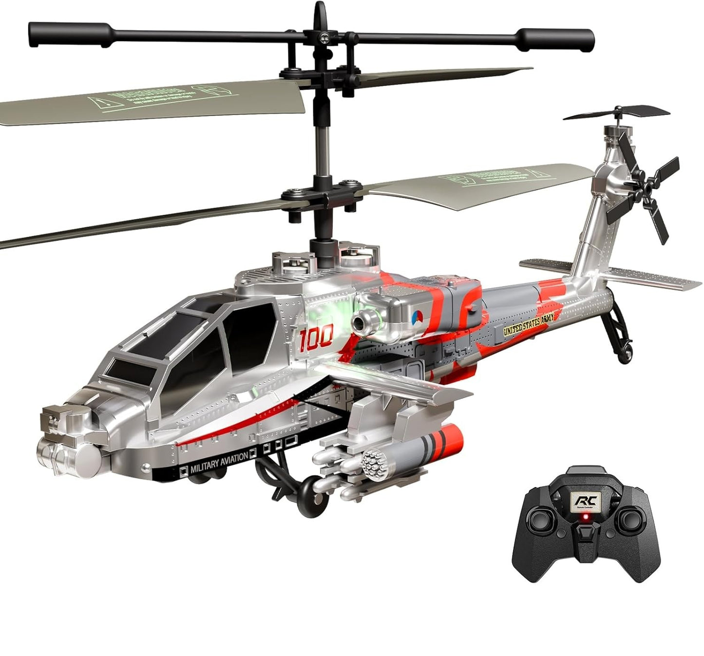 XK1 Apache RC Helicopter Toy for Adults & Kids, 2.4GHz Remote Control Helicopter (Silver)