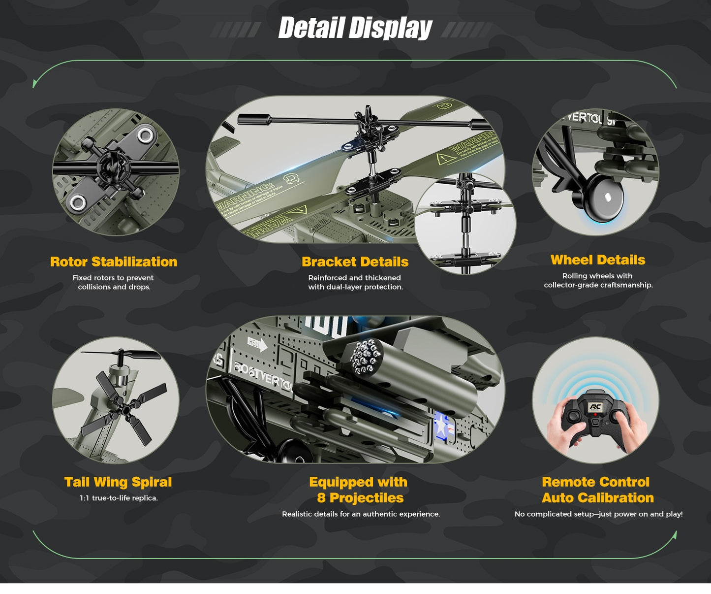 XK1 Apache RC Helicopter Toy for Adults & Kids, 2.4GHz Remote Control Helicopter (Green)