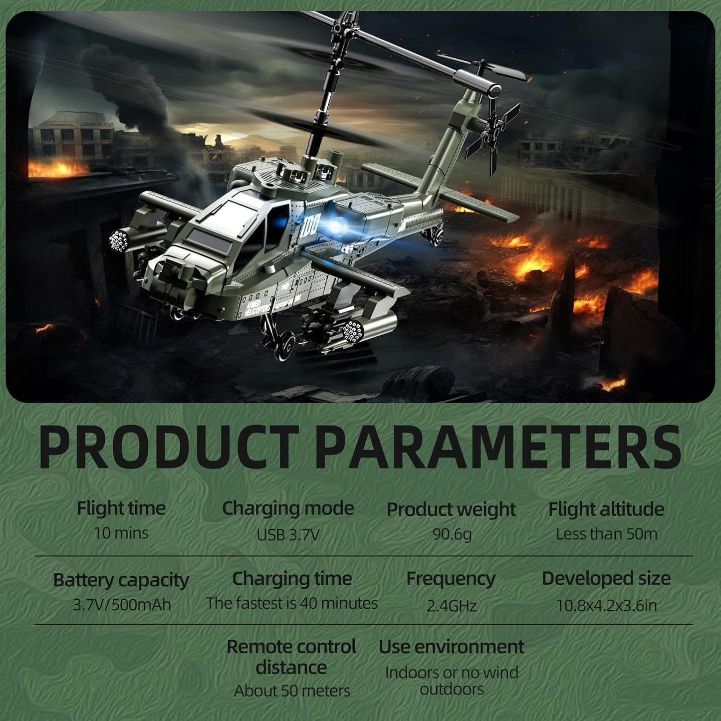 XK1 Apache RC Helicopter Toy for Adults & Kids, 2.4GHz Remote Control Helicopter (Green)